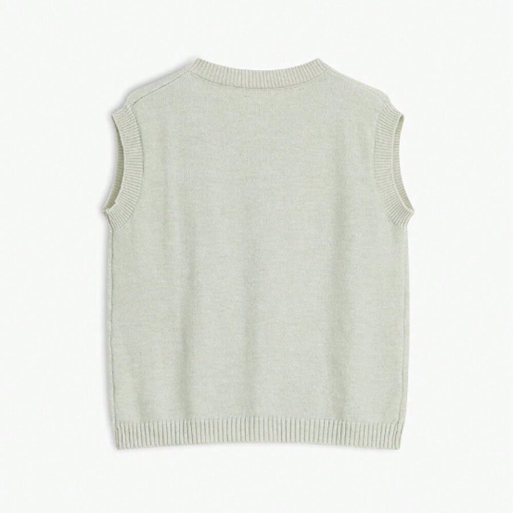 Light Grey Casual Women's Solid Color Button Up Sweater Vest - Picture 2 of 4